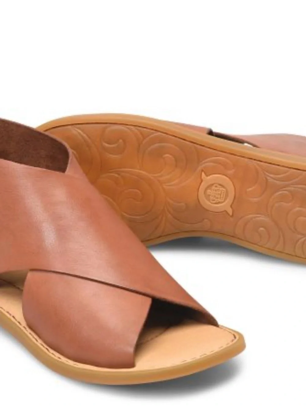 Born Tan Brown Leather Slide Sandals